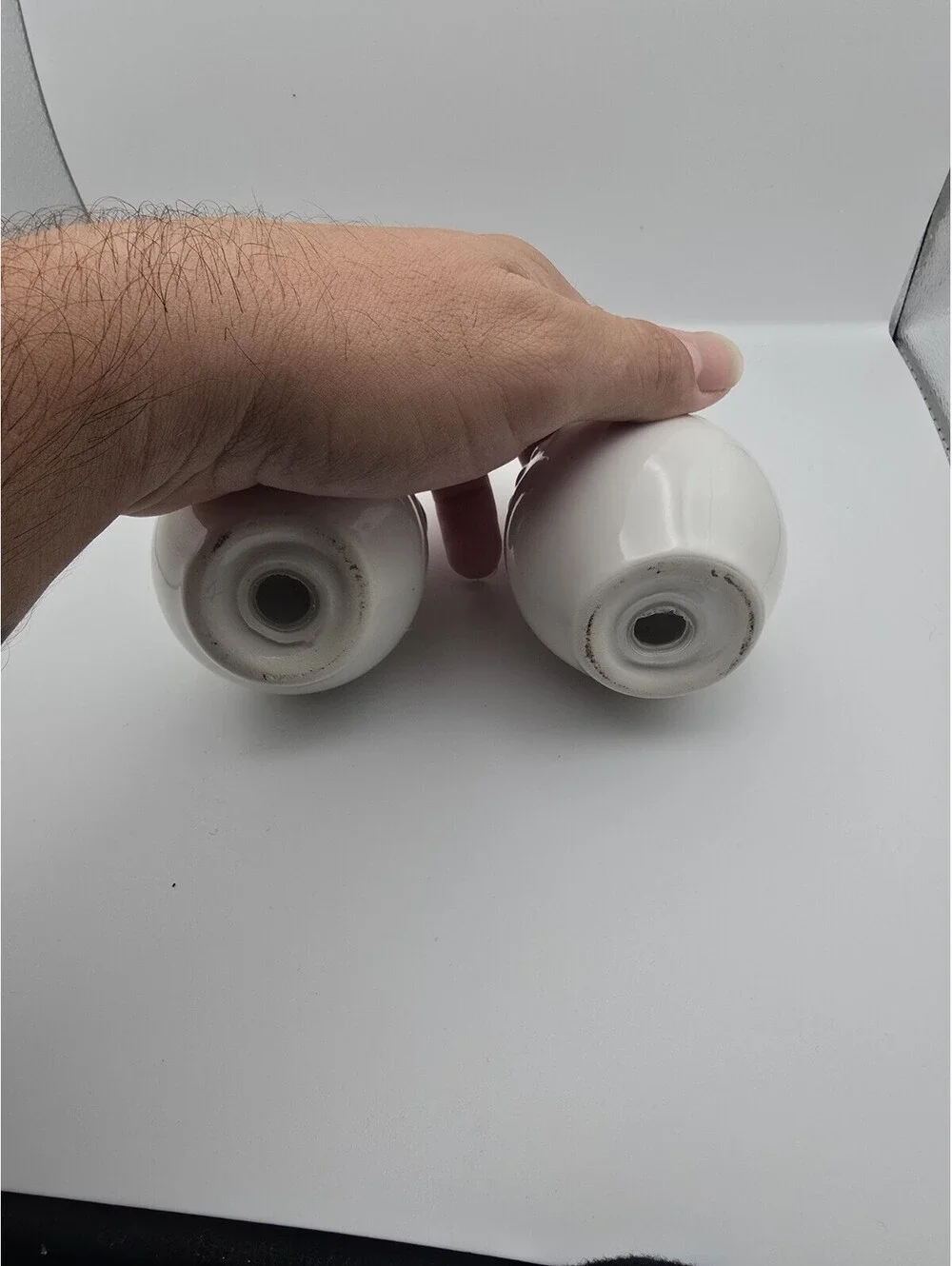 White Ceramic Salt and Pepper Shaker Oval Egg Shape Stoppers Included